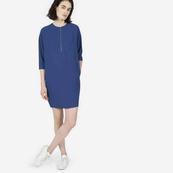 Everlane Japanese GoWeave Front Zip Dress Size 00 Blue Relaxed Fit - Picture 12 of 15
